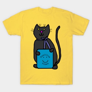 Cute Cat with Positive Vibes Smiley Face T-Shirt